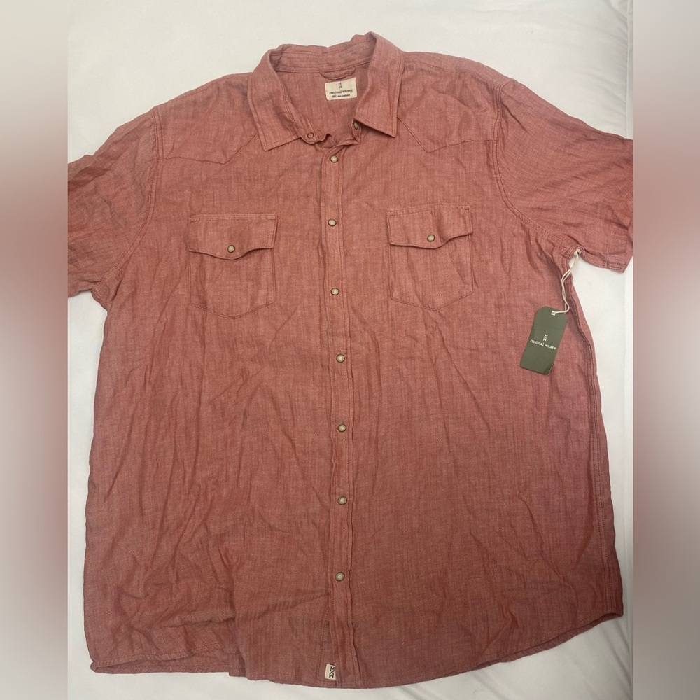 Men's Casual Button Down Shirt - Coral Herringbone by Mutual Weave